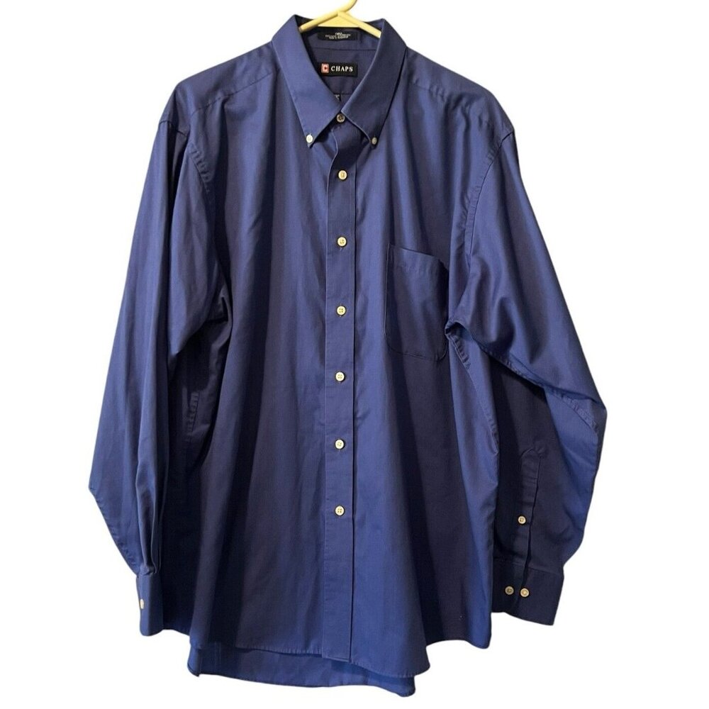 Chaps Classic Fit Twill Shirt Button Down Blue Size 17-17 1/2 Wrinkle Free City